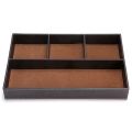 2PCS 4 Slots Desk Drawer Organizer with PU Leather Collection Letter Tray Brown Single Layer. 