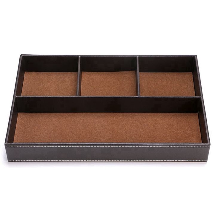 2PCS%204%20Slots%20Desk%20Drawer%20Organizer%20with%20PU%20Leather%20Collection%20Letter%20Tray%20Brown%20Single%20Layer%20-%20Image%206