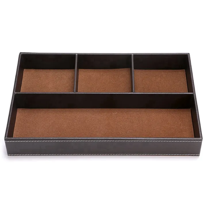 2PCS%204%20Slots%20Desk%20Drawer%20Organizer%20with%20PU%20Leather%20Collection%20Letter%20Tray%20Brown%20Single%20Layer%20-%20Image%206