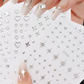 5pcs 3D Ranbom Mix Shape Silver Nail Nail Art Decoration Stickers Luxury Kawaii Star Series Sliders Decals Nail Accessories DIY.