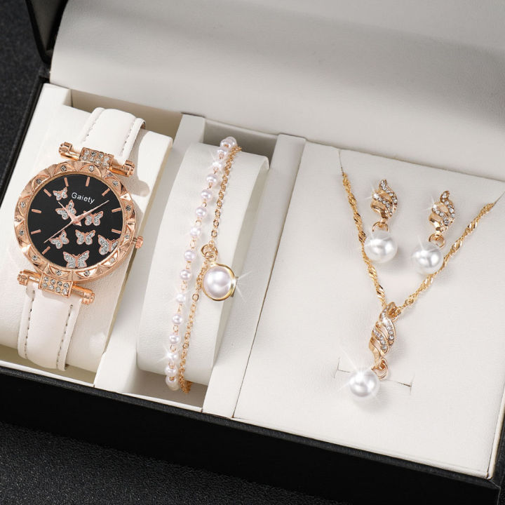 Delicate%20Pearl%20and%20Butterfly%20Element%20Women's%20Waton%20Diamond%20Wach%20with%205pcs%20Jewelry%20Set%20Women's%20Fashiterproof%20Steel%20Band%20Watch%20-%20Image%203