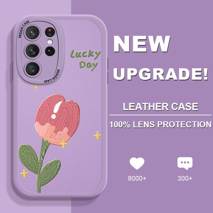 AMORVOR%20for%20Samsung%20Galaxy%20S21%20Ultra%205G%20Back%20Cover%20Pink%20Flower%20PU%20Leather%20Case%20Soft%20Silicone%20Edge%20Mobile%20Cover%20-%20Image%202
