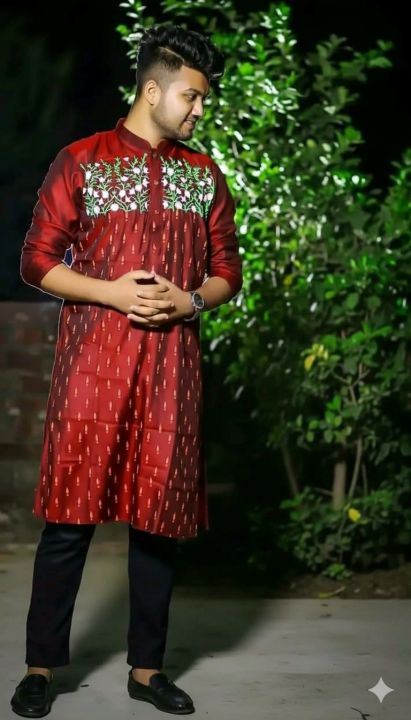 Special Semi Long Printed cotton mixed Panjabi for men