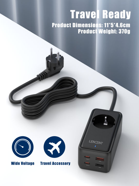 LENCENT%205%20in%201%20GaN%20III%20Tech%2065W%20Power%20Extension%20USB%20C%20PD%20Port,%20Fast%20Charging%20with%201%20AC+4%20Ports%20of%20USB,%201.5M%20Extension%20Cable%20-%20Image%208
