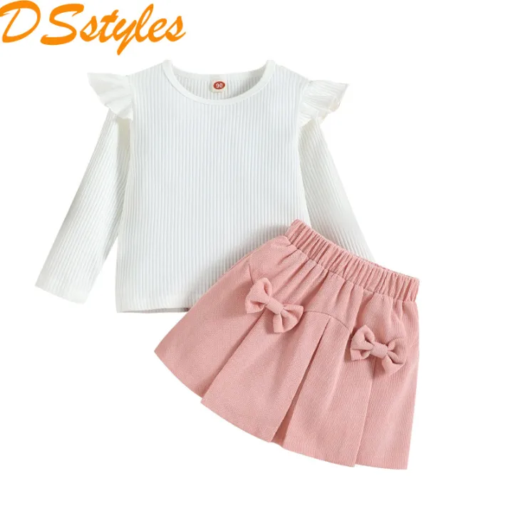 DSstyles%202%20Pieces%20Baby%20Girls%20Skirt%20Set%20Cute%20Long%20Flying%20Sleeves%20Round%20Neck%20Tops%20Pleated%20Skirt%20With%20Bowknot%20Cotton%20Outfits%20For%20Girls%20-%20Image%206