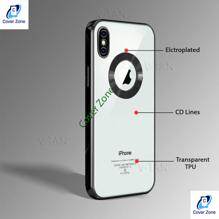 For Apple iPhone XS Max Transparent Electroplated Logo View Back Super Soft  TPU CD Case Phone Back Cover