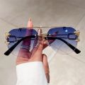 【7Rings Store】(New) fashion New Double Bridge UV400 eyewear 2023 vintage limless sunglasses women trendy gradient aviator glasses. 