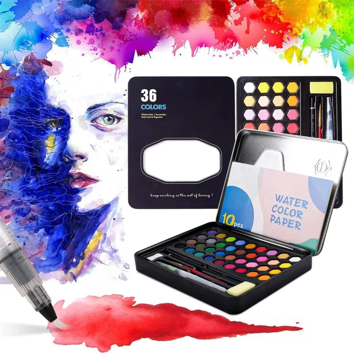 Keep%20Smiling%2036%20Colors%20Watercolor%20Cake%20Set%20%20Multicolor%20Pigment%20with%20Brush%20&%20Sponge%20Tin%20Box%20for%20School%20&%20Art%20Use%20-%20Image%2010