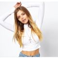 Women Slim Soft Elastic Turtleneck Solid Crop Tops Girl Long Sleeve Short T-Shirts Tees Female Spring Autumn Short Casual Tee.