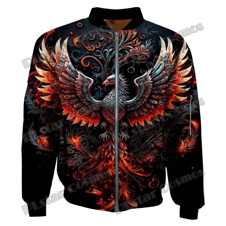 Winter Fashion Men's Bomber Jacket Animal Phoenix Retro Pattern 3D Printed Warm Thick zipper Jacket Unisex Casual Coat FY24
