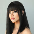 Temperament wig female medium long straight hair tail a cut black synthetic high temperature silk whole head cover.