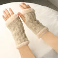 Fleece Thickened Gloves Cropped Knitted Fingerless Plush Sleeves Winter Warm Gloves Acrylic Velvet Mittens for Women Girls.