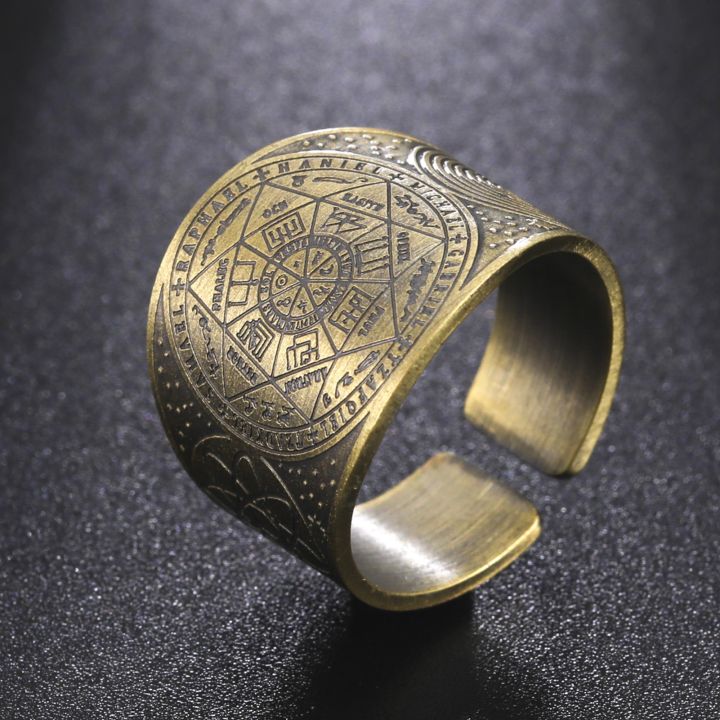 【Hot New Release】Dreamtime The 7 Archangel eal of olomon Ring Punk Hexagram Ring For Men Metatron Cube ymbol Amulet Jewelry anillo hombre