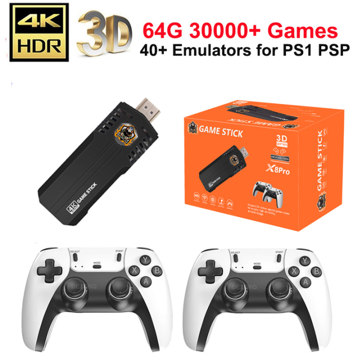 X8 Pro TV Game Console Gamestick 4K 30000 Games Emuelec System 40+ Emulator for PSP N64 Video Game Consolas Wireless Gamepads