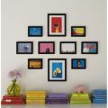 Set Of 10 Black Solid Individual Wall Fiber Photo Frames For Wall Decor. 