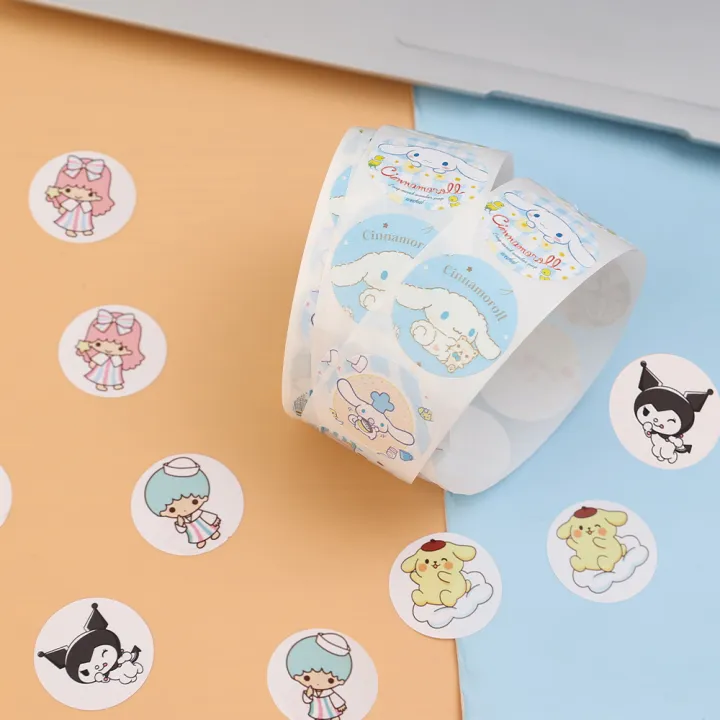 500PCS%20Sanrio%20Sweating%20Sticker%20Round%20Seal%20Sticker%20Self-adhesive%20Label%20Children's%20Cartoon%20Roll%20Roll%20Sticker%20-%20Image%205