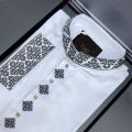 White Men'S Premium Quality Semi Long Embroidery Work Panjabi  ( Tencil Cotton ) - Panjabi. 