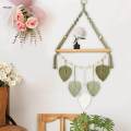 Leaves Macrame Wall Hanging Tapestry Chic Boho Wall Decor Wooden Floating Shelf for Indoor Apartment. 