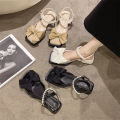 Baotou Sandals Women's 2024 New Summer Bow Pearl Low Heel Small Leather Shoes Wedge Heel Women's Singles Shoes Women's Shoes.