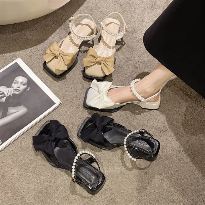 Baotou%20Sandals%20Women's%202024%20New%20Summer%20Bow%20Pearl%20Low%20Heel%20Small%20Leather%20Shoes%20Wedge%20Heel%20Women's%20Singles%20Shoes%20Women's%20Shoes%20-%20Image%203