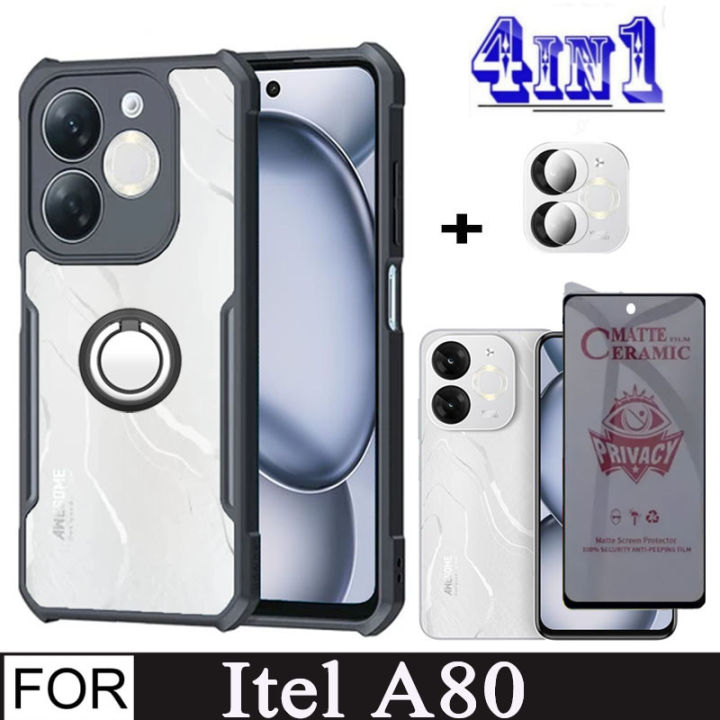 Itel A80 Shockproof Phone Case for Itel A70 P65 Camera Lens Soft Tempered Glass Privacy Screen Protector and Mobile phone holder
