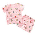(New) 2 pcs/set ldren E service cotton cartoon print short sleeve back shorts for 0-3 years old kids color. 