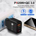 Dual-port Screen Display Mobile Phone Charging Head 20WPD+QC Digital Display Fast Charging Wall Phone Charger For IPhone.
