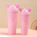 New cross-border cartoon Mickey durian cup large capacity plastic straw cup net red double layer diamond milk tea cup wholesale. 