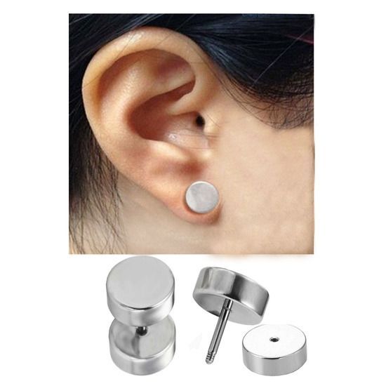 1 Pair Stainless Steel Dambel Earrings For Women & Man