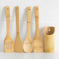 Bamboo Cooking Spoon 4 pieces set with Holder (11.5×1.5×0.25 Inches). 