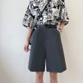Women Summer Solid High Waist Shorts Loose Korean Style Fashion Vintage Female Knee Length Straight Wide Leg Suit Pants.