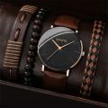 【Nice Day Toy Findings Store
】(New) 4PCs new male leather bracelet watches set fashion casual accessories men. 