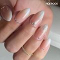 24pcs Pink Gradient Nails Almond Glitter Diamond Design False Nails Art Full Coverage Waterproof Artificial Press on Nail.