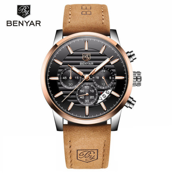 BENYAR Binya 2021 Trendy Gentleman Style Fan Calendar Six-Pin Small Dial Men's Quartz Watch BY-5104