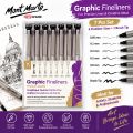 Mont Marte Graphic Fineliner Pen Set 7 Pcs 0.05–1.0mm & Brush Tip for Drawing, Sketching & Technical. 