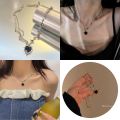 Y2K Sweet Cool Style Black Love Heart Pendant Necklace for Women Star Inlaid Rhinestone Clavicle Chain Asymmetric Necklace for Women Teen Girls Gift.