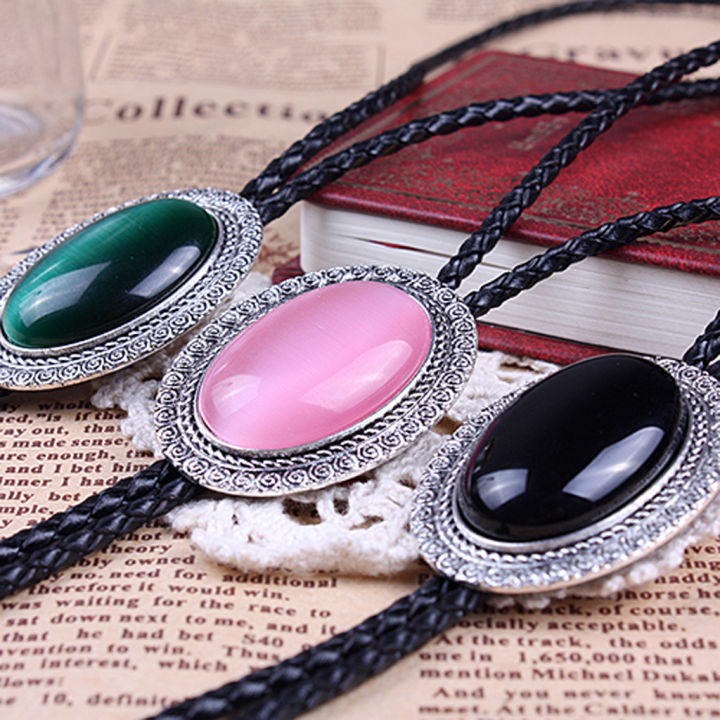 Agate Time Gem bolo tie retro shirt chain bolo collar rope leather necklace tie KEEMEEUYZO