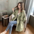 New Women Trench Coat Autumn Lapel Double ed Drawstring Light Weight Casual Mid Long Ladies Windbreak Coats Plus Size.