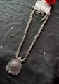 Antique Design Oxidised Silver Necklace With Earrings - Necklace For Girls.