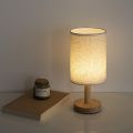 Small Table Lamp-Wooden Bedside Lamp Simple Bedroom Lamp Linen Shade Mini Desk Lamp Night Light Nightstand Lamp for Bedroom,Living Room,Kids Room (Including LED Bulbs) (Round). 