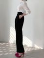 Loose Pants Women Korean Chic Summer Retro Western-style High Waist Thin All-match Straight Tube Wide-leg Trousers. 