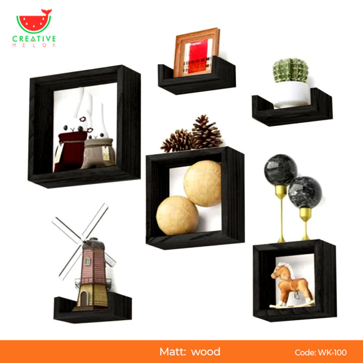 Floating Shelves Rustic Wood Wall Shelves with 3 Square Boxes and 3 U Floating Shelf. - Wall Decoration - Wall Decoration - Wall Decoration