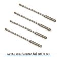 4 pcs 6.5 mm  Hammer Bit Concrete & Block,  6.5x160 mm. 