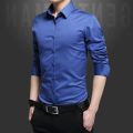 Slim Fit blue Cotton Long Sleeve Formal Shirt For Men. 