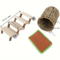 2pcs Small Pet Nest Toy, Hamster Straw Woven Tunnel Nest With Wooden Ladder And Warm Pad, Small Animal Supplies.