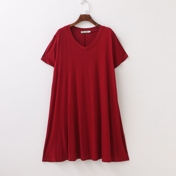 modal%20dress%20pajamas%20summer%20medium%20to%20long%20size%20nightdresses%20loose%20female%20fat%20mm%20200%20pounds%20pregnant%20woman%20v%20neck%20short%20sleeve%20skirt%20-%20Image%207