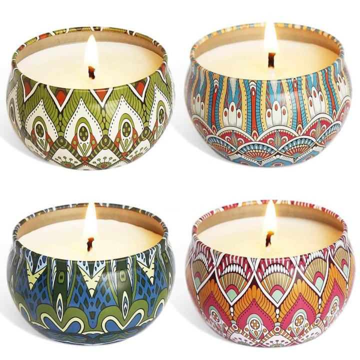 Set and Pc Portable Scented Candles Rose Lavender Gardenia Tin Candle Home Decor