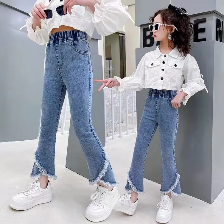 Girls'%20pants%20spring%20and%20autumn%20wear%202024%20new%20foreign%20elastic%20slim%20denim%20flared%20pants%20children's%20spring%20pants%20-%20Image%203