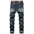 Men Dark Blue Ripped Jeans Denim Destroyed Cotton Casual Hole Ruined Trousers For Male Fashion Long Plus Size 28-42.