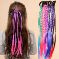 1/7Pcs Synthetic Colorful Braids Hair Extensions With Rubber Bands Rainbow Braided Ponytail Hairpieces Hair Accessories For Kids Girls.